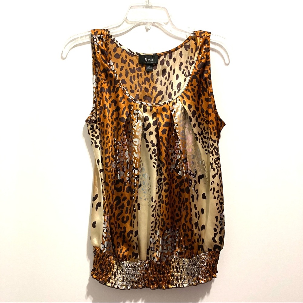 BWear Women’s Sleeveless Cheetah Leopard Animal Print Silk Satin Top